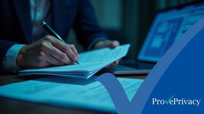 A compliance officer reviewing a data subject access request and legal case documentation — ProvePrivacy GDPR compliance software