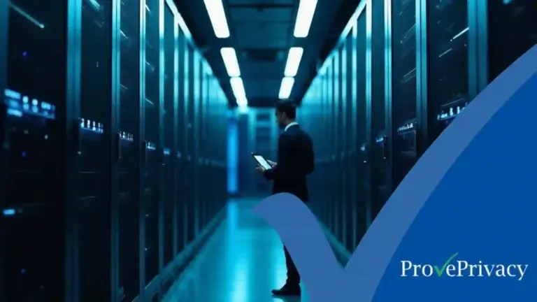 Information Asset Management: Why It’s Critical for Data Protection Compliance | ProvePrivacy Compliance professional cataloguing labeled server racks in a data centre using information asset management software