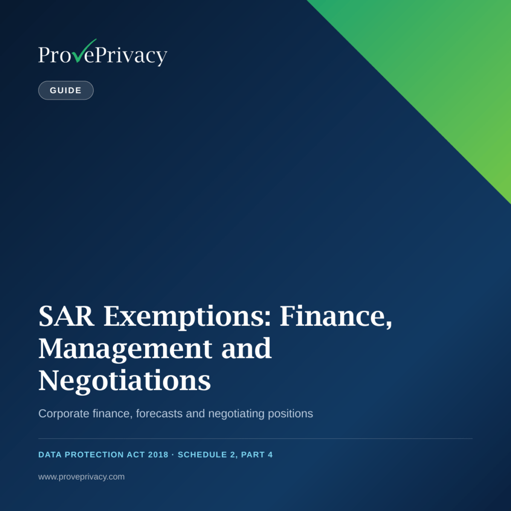 DSAR exemption crime and law enforcement | ProvePrivacy DSAR Exemptions Finance Management and Negotiations